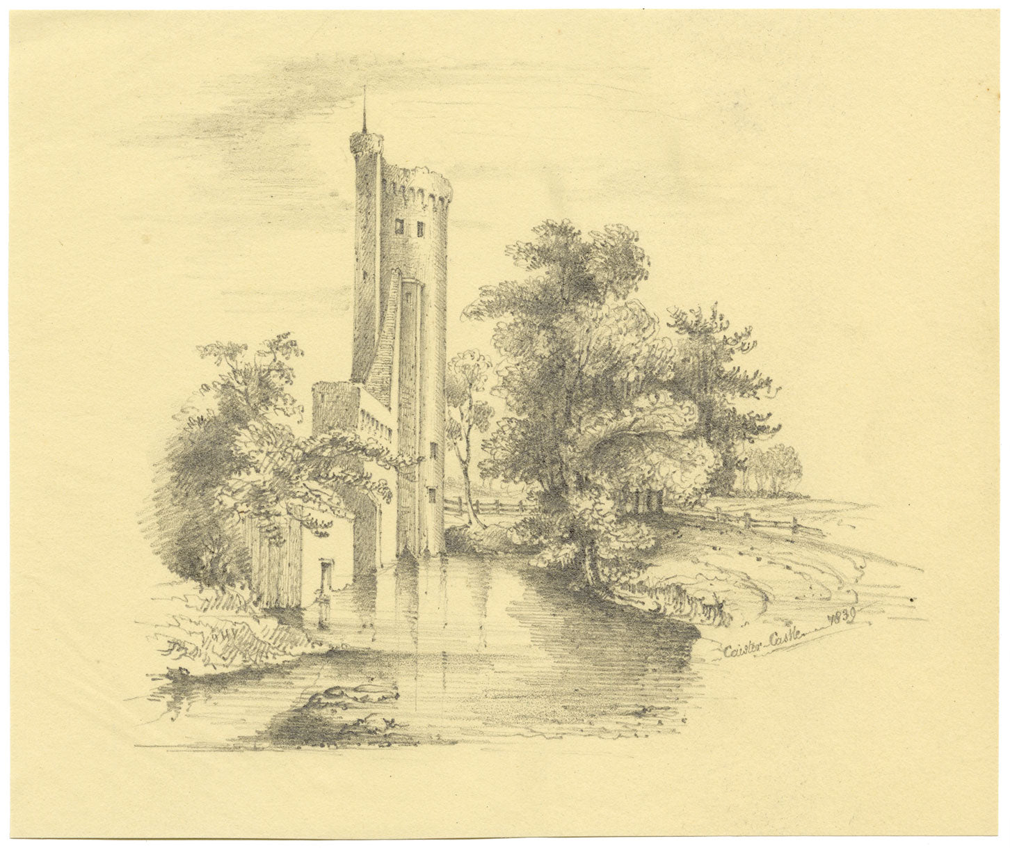 Caister Castle near Great Yarmouth, Norfolk – Original 1839 graphite drawing