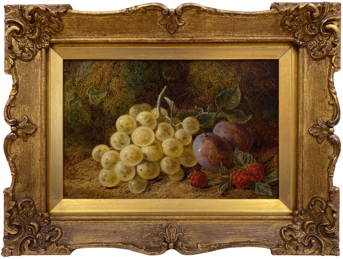 George Clare, Still Life with Grapes, Damsons & Raspberries – 1880s oil painting