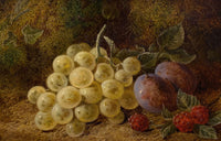 George Clare, Still Life with Grapes, Damsons & Raspberries – 1880s oil painting