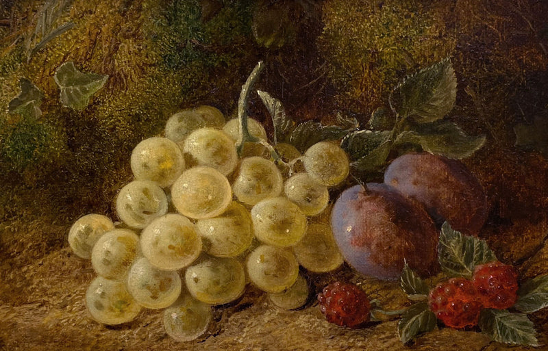 George Clare, Still Life with Grapes, Damsons & Raspberries – 1880s oil painting