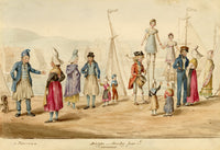 Figures on Dieppe Quayside, Sunday – Original 1820s watercolour painting
