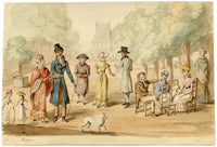 Parisians in the Tuileries Garden – Original 1821 watercolour painting
