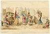 Figures on the Quay near the Pont Neuf, Paris – 1820s watercolour painting