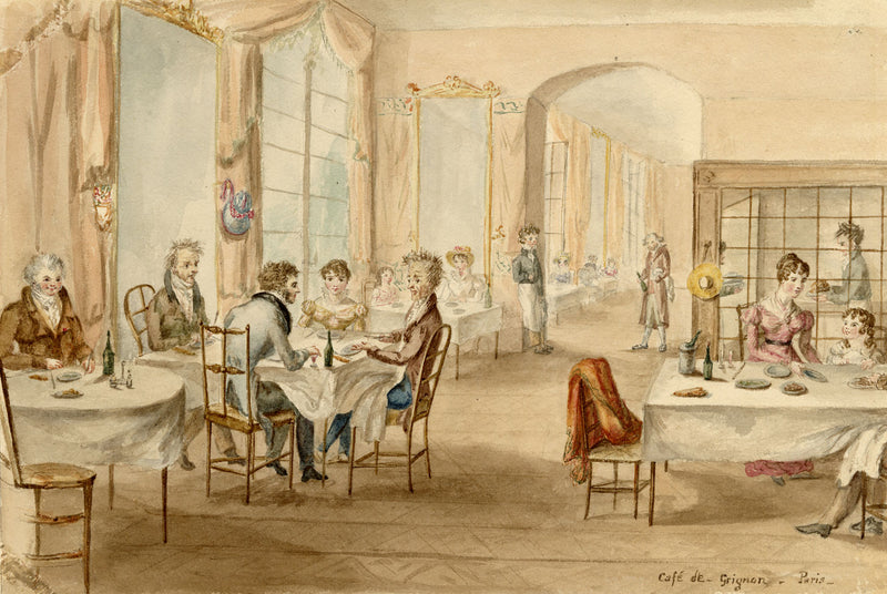 Diners at Cafe de Grignon, Paris – Original 1820s watercolour painting