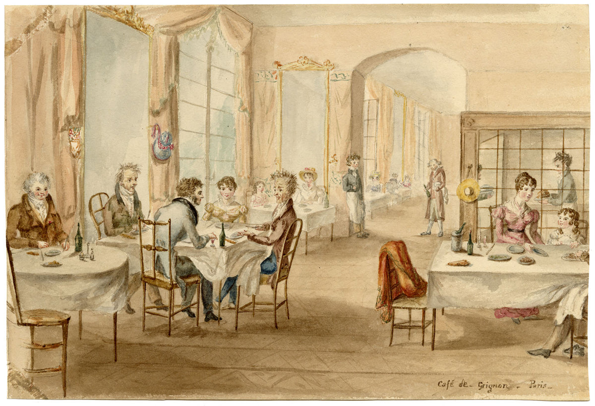Diners at Cafe de Grignon, Paris – Original 1820s watercolour painting