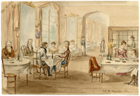 Diners at Cafe de Grignon, Paris – Original 1820s watercolour painting