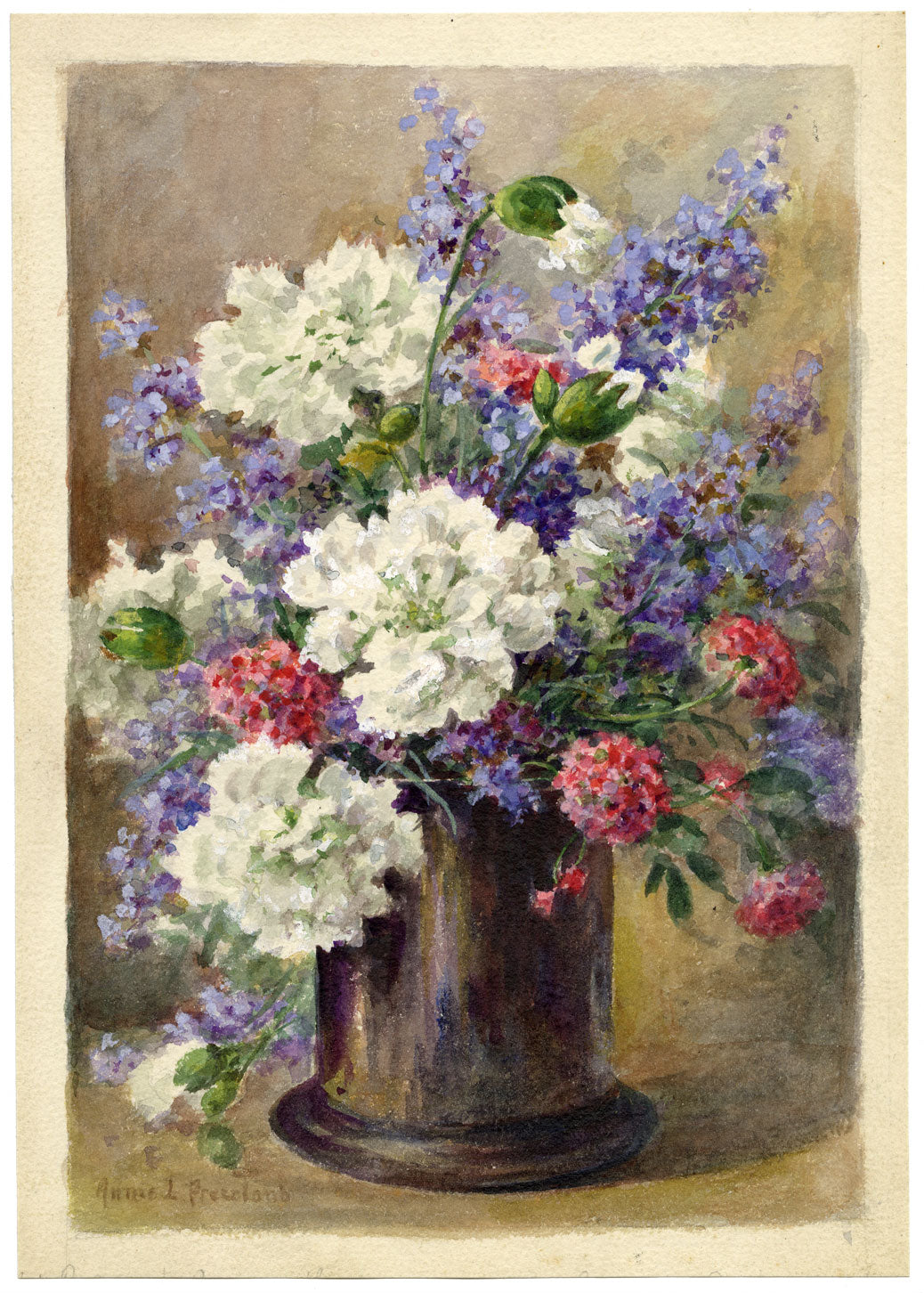 Annie L. Pressland, Catmint & Verbena Flowers – c.1920s watercolour painting
