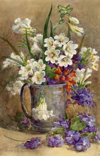 Annie L. Pressland, Freesia & Parma Violet Flowers –c.1920s watercolour painting