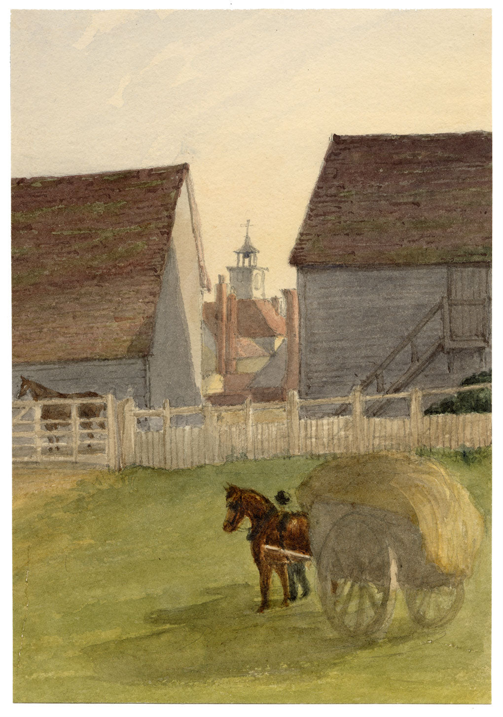Jane D. Harvey, Hay Cart at Ingatestone Hall, Essex – c.1864 watercolour