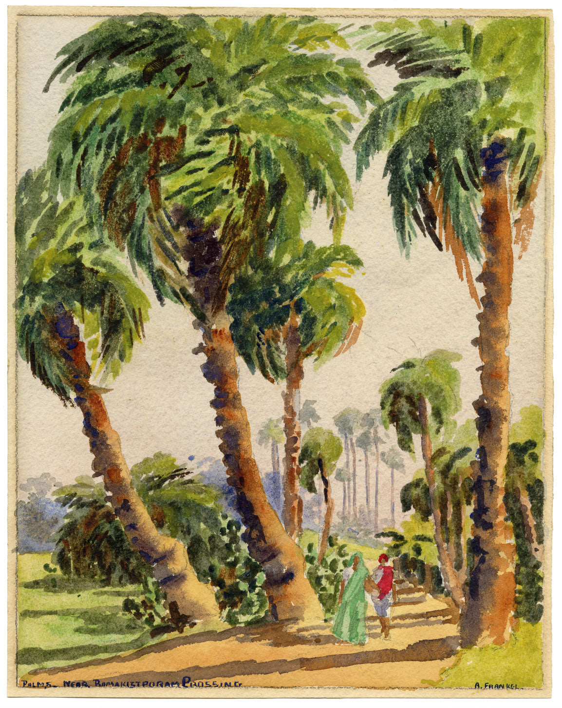 Albert Frankel, Palms near Ramakristapuram Crossing, India –early C20th painting