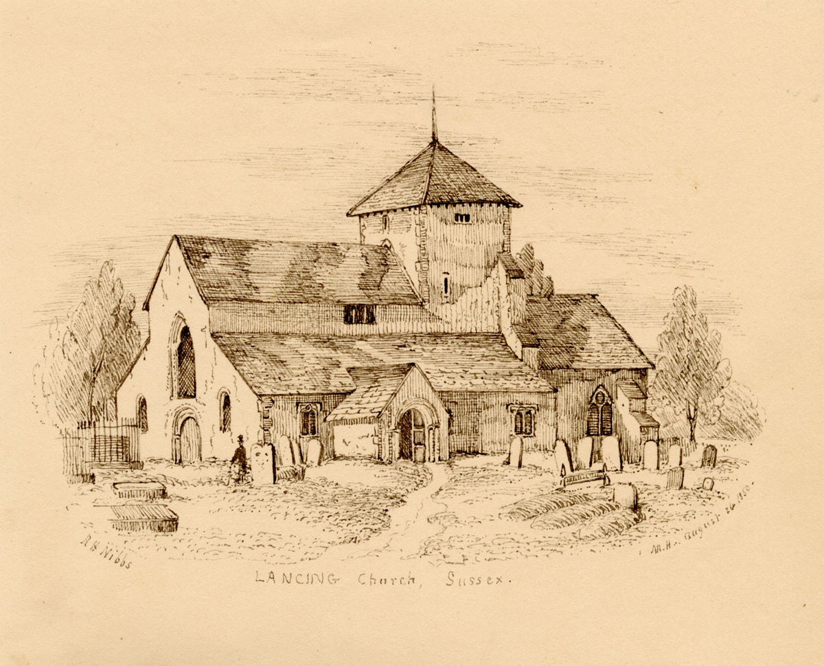 St James Church, Lancing, Sussex after R.H. Nibbs – 1850 pen & ink drawing