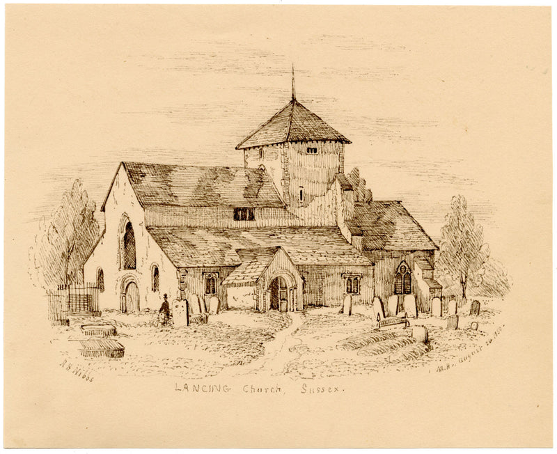 Chiesa di San Giacomo, Lancing, Sussex da RH Nibbs – disegno a penna e inchiostro del 1850