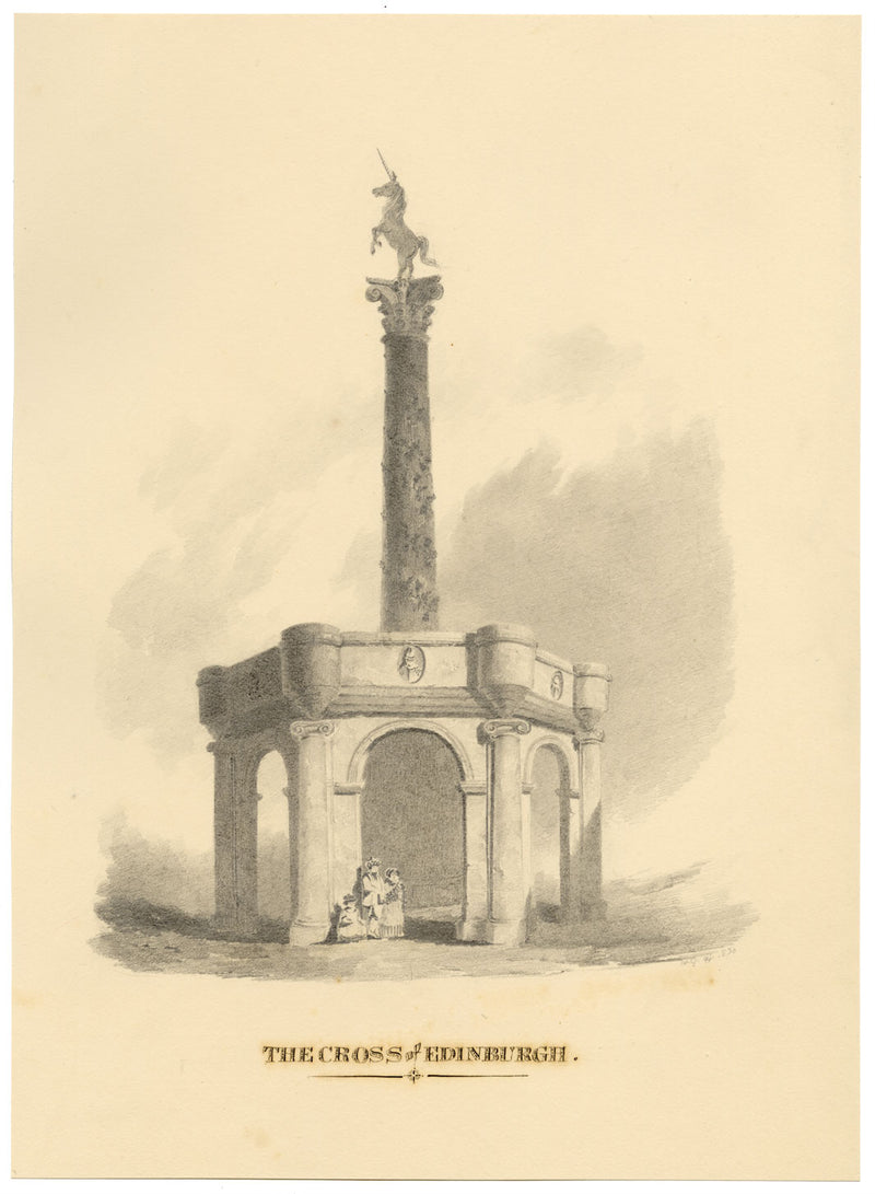 William G. Hare, Mercat Cross of Edinburgh – Original 1830 graphite drawing