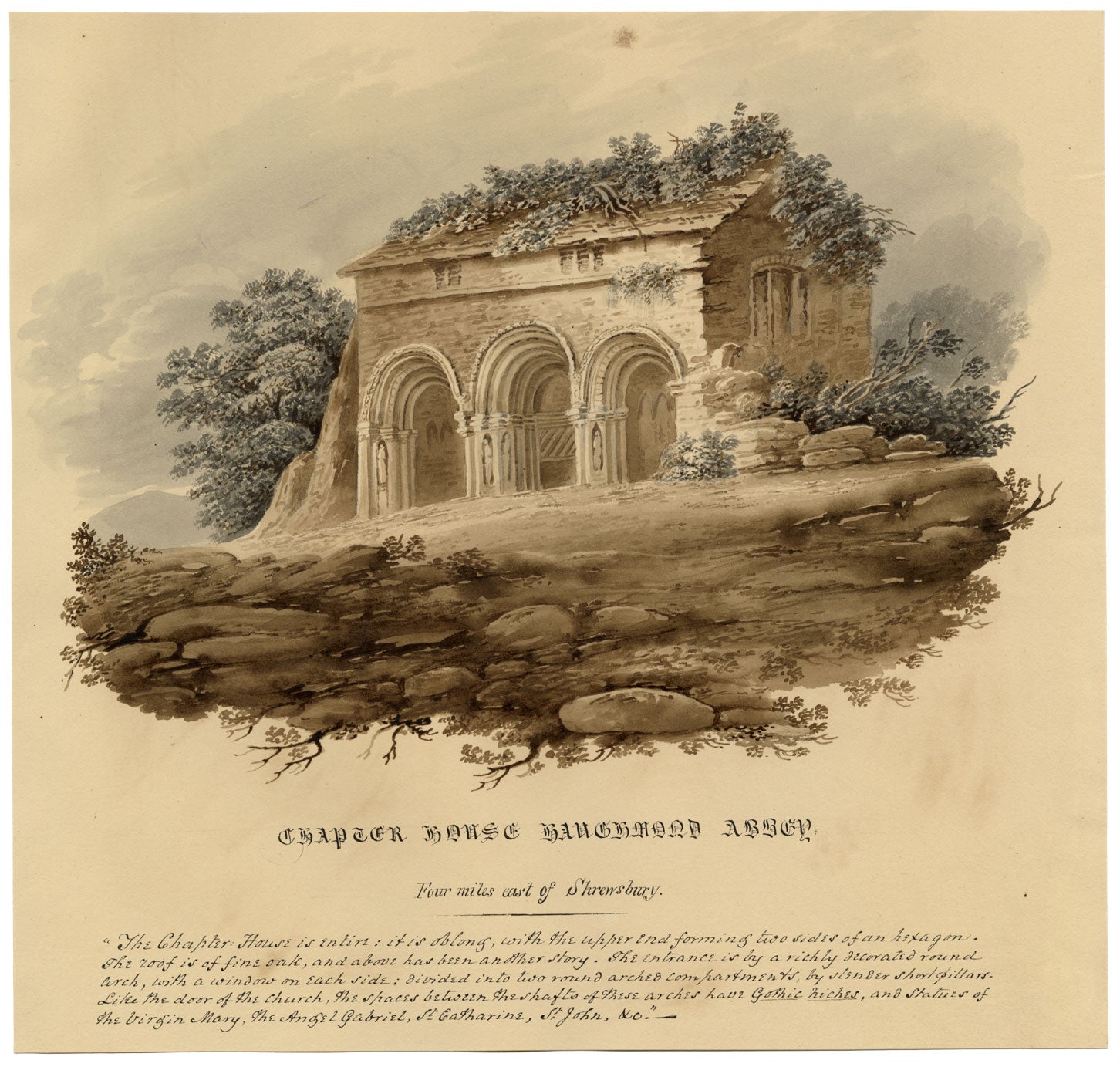 Haughmond Abbey Chapter House, Shrewsbury – Original c.1832 watercolour painting