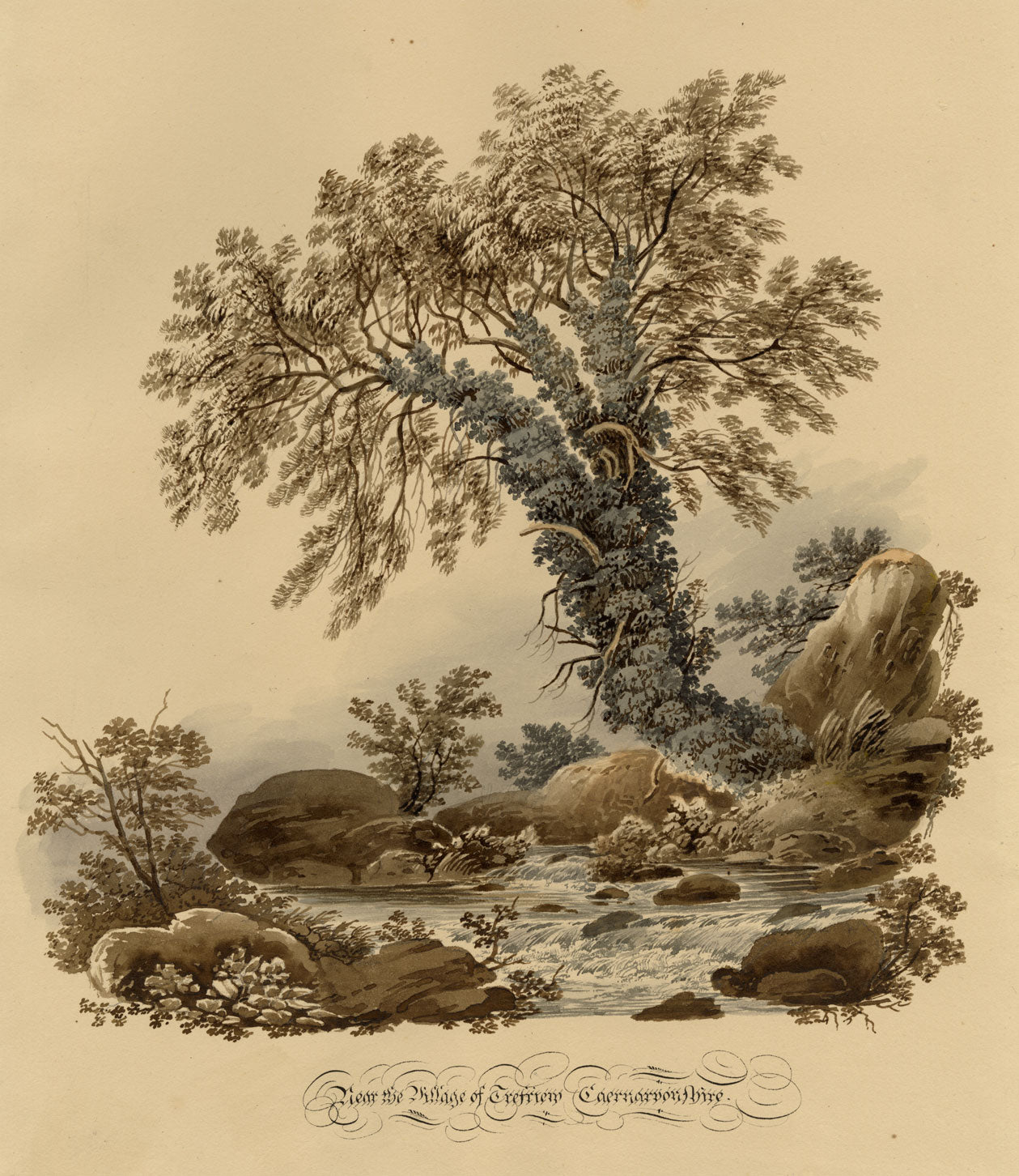 Near the Village of Trefriw, Caernarfonshire, Wales –c.1832 watercolour painting