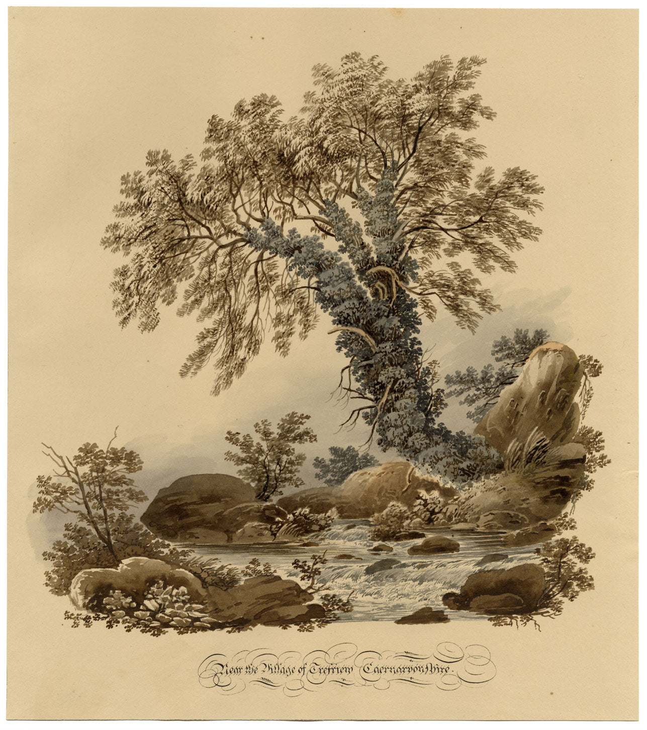 Near the Village of Trefriw, Caernarfonshire, Wales –c.1832 watercolour painting