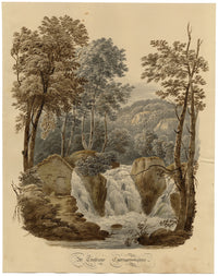 Waterfall at Trefriw, Caernarfonshire, Wales – c.1832 watercolour painting