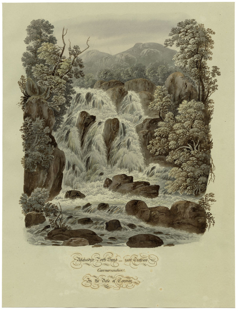 Waterfall Rhaeadr Porth-llwyd near Trefriw, Caernarfonshire – c.1832 watercolour