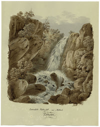 Cascata di Lumsdale vicino a Matlock, Derbyshire – acquerello del 1832 circa