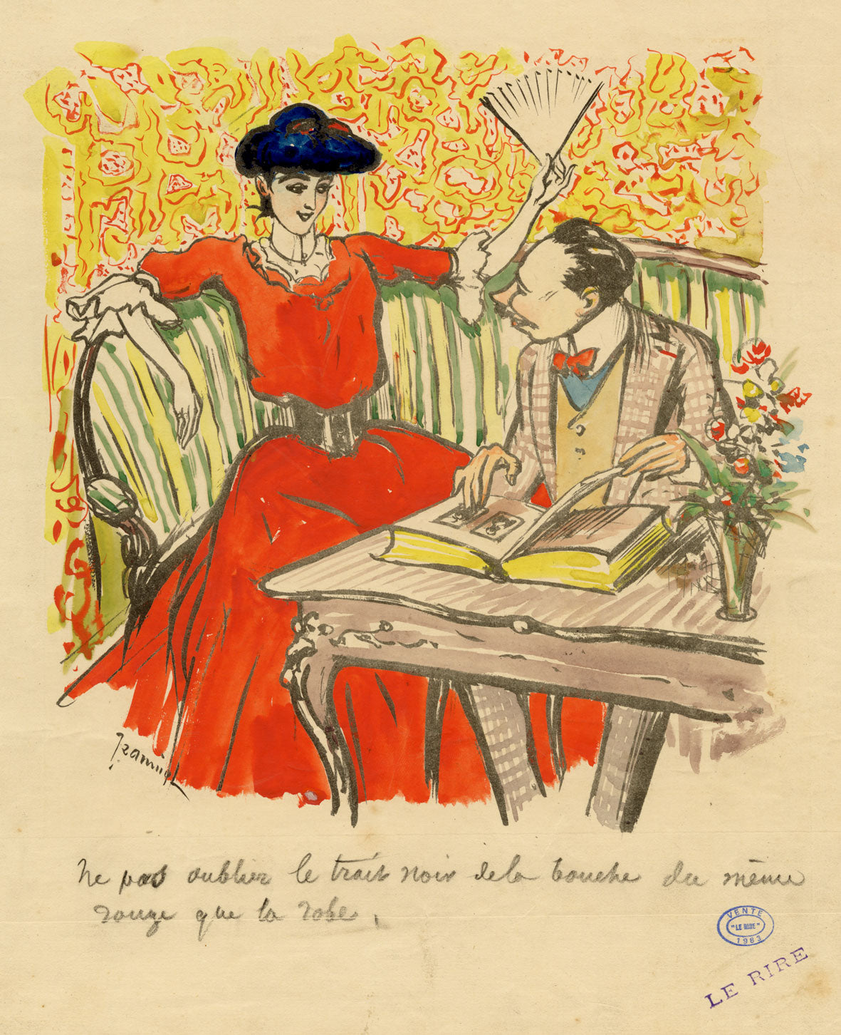 Pierre-Georges Jeanniot, Le Rire No.194 – 1906 Proof Print lithograph & gouache