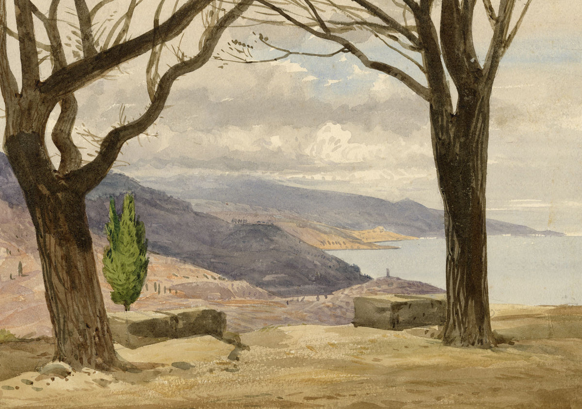 Cote d'Azur at La Turbie, French Riviera – Original 1873 watercolour painting