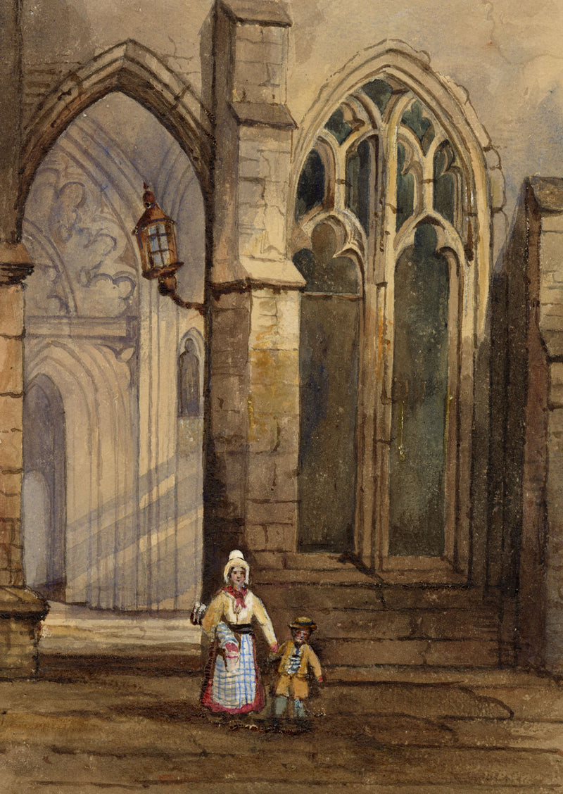 Church in Brittany after Samuel Prout – Original c.1860 watercolour painting