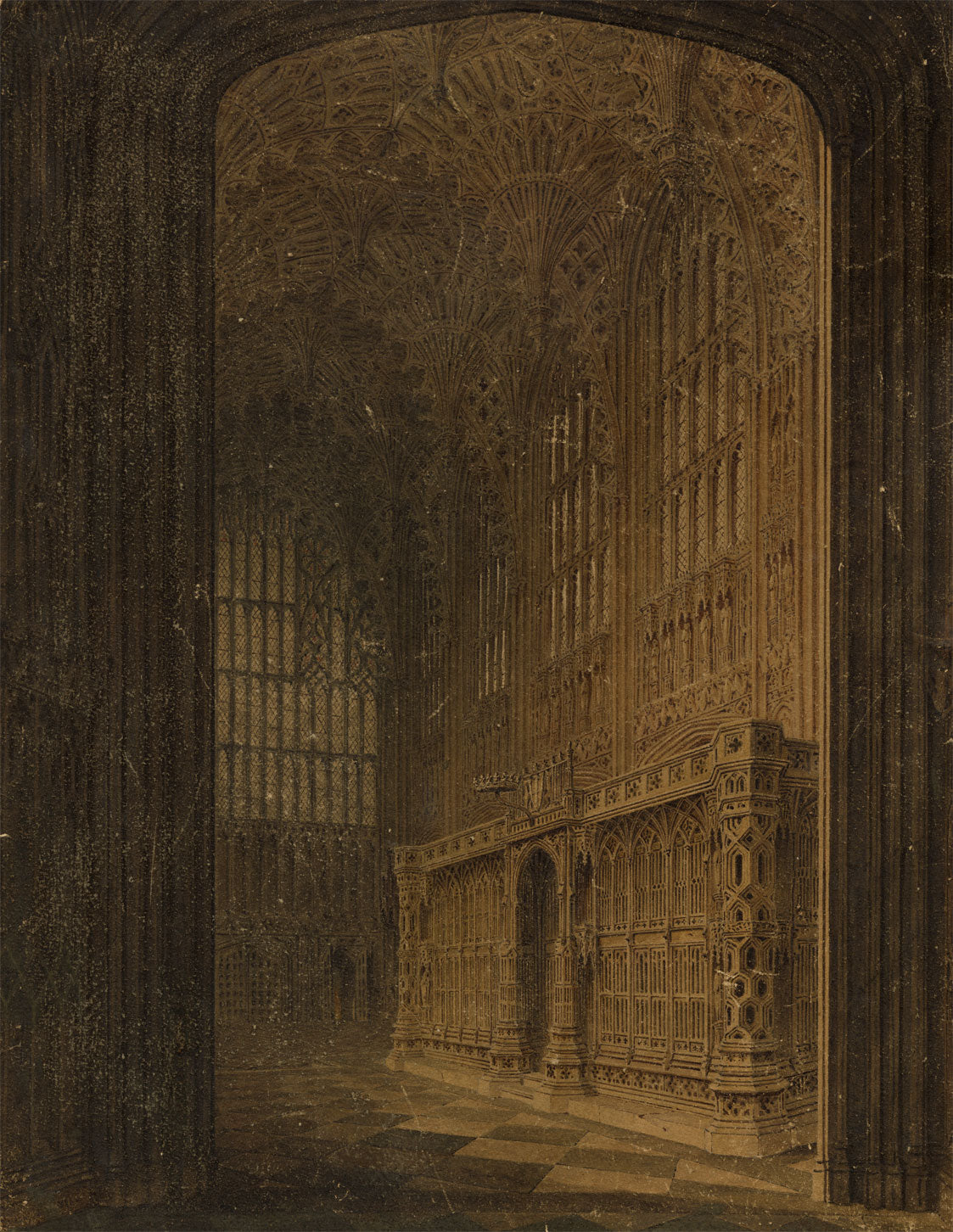Henry VII Chapel, Westminster Abbey, Looking South West –early C19th watercolour
