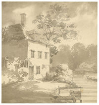 John Monro, Cabaña en el río Wandle, Merton, Surrey – acuarela de principios del siglo XIX