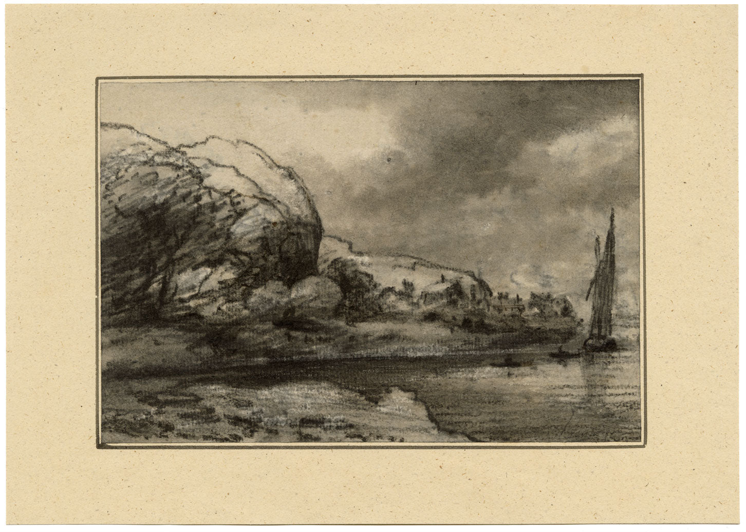 Attrib. Dr Thomas Monro, Estuary Landscape – early C19th chalk & stump drawing