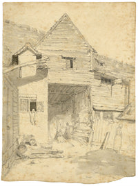 Alexander Monro, Rustic Barn with Figures – early C19th watercolour painting