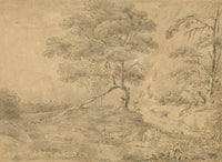 Alexander Monro, Wooded River with Angler after Gainsborough – 1832 drawing