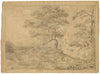 Alexander Monro, Wooded River with Angler after Gainsborough – 1832 drawing
