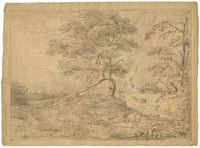 Alexander Monro, Wooded River with Angler after Gainsborough – 1832 drawing