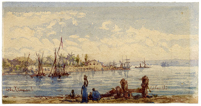 Gabriele Carelli, Lago Timsah, Egipto – acuarela de finales del siglo XIX