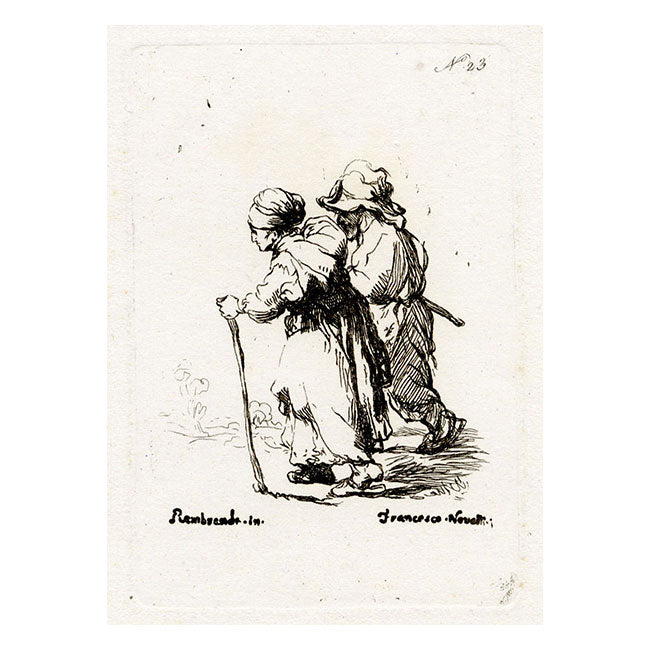 Francesco Novelli after Rembrandt, Wandering Beggars – 1860 etching print
