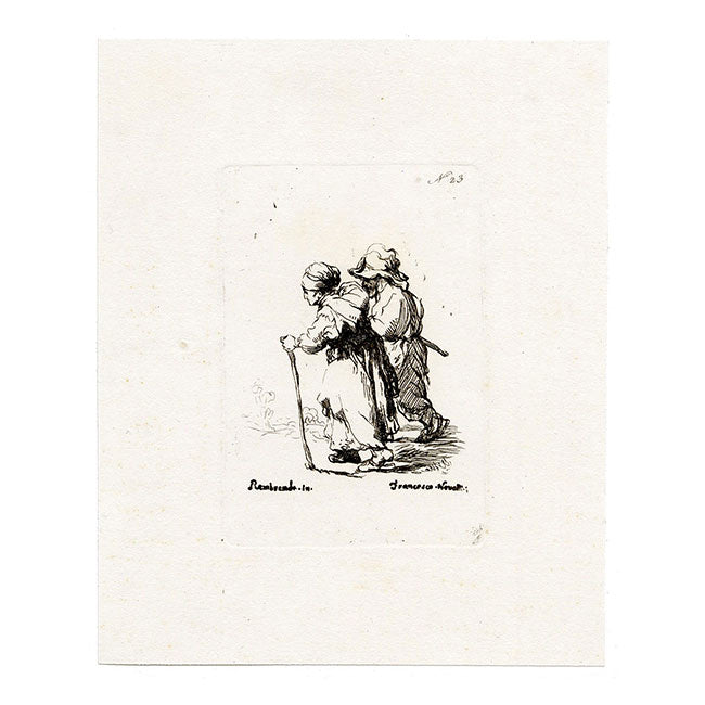 Francesco Novelli after Rembrandt, Wandering Beggars – 1860 etching print