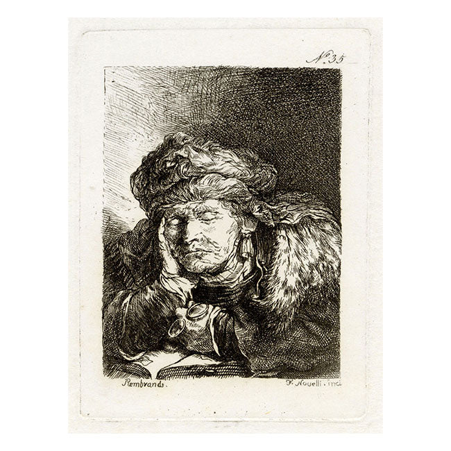 Francesco Novelli after Rembrandt, Old Woman Sleeping – 1860 etching print
