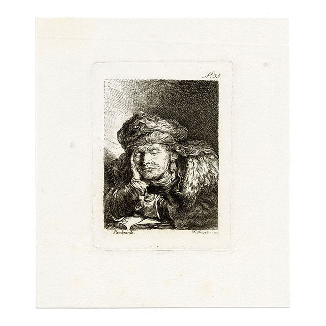 Francesco Novelli after Rembrandt, Old Woman Sleeping – 1860 etching print