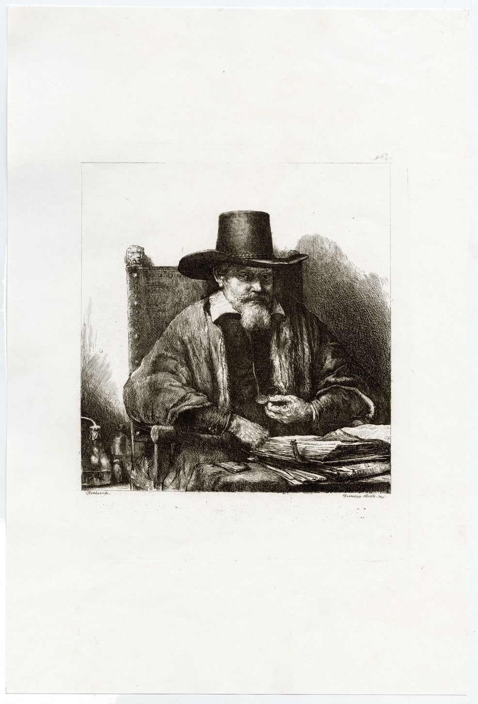Francesco Novelli after Rembrandt, Portrait of Arnold Tholinx – 1860 etching