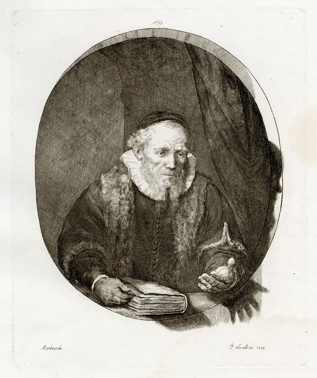 Francesco Novelli after Rembrandt, Jan Cornelis Sylvius – 1860 etching print