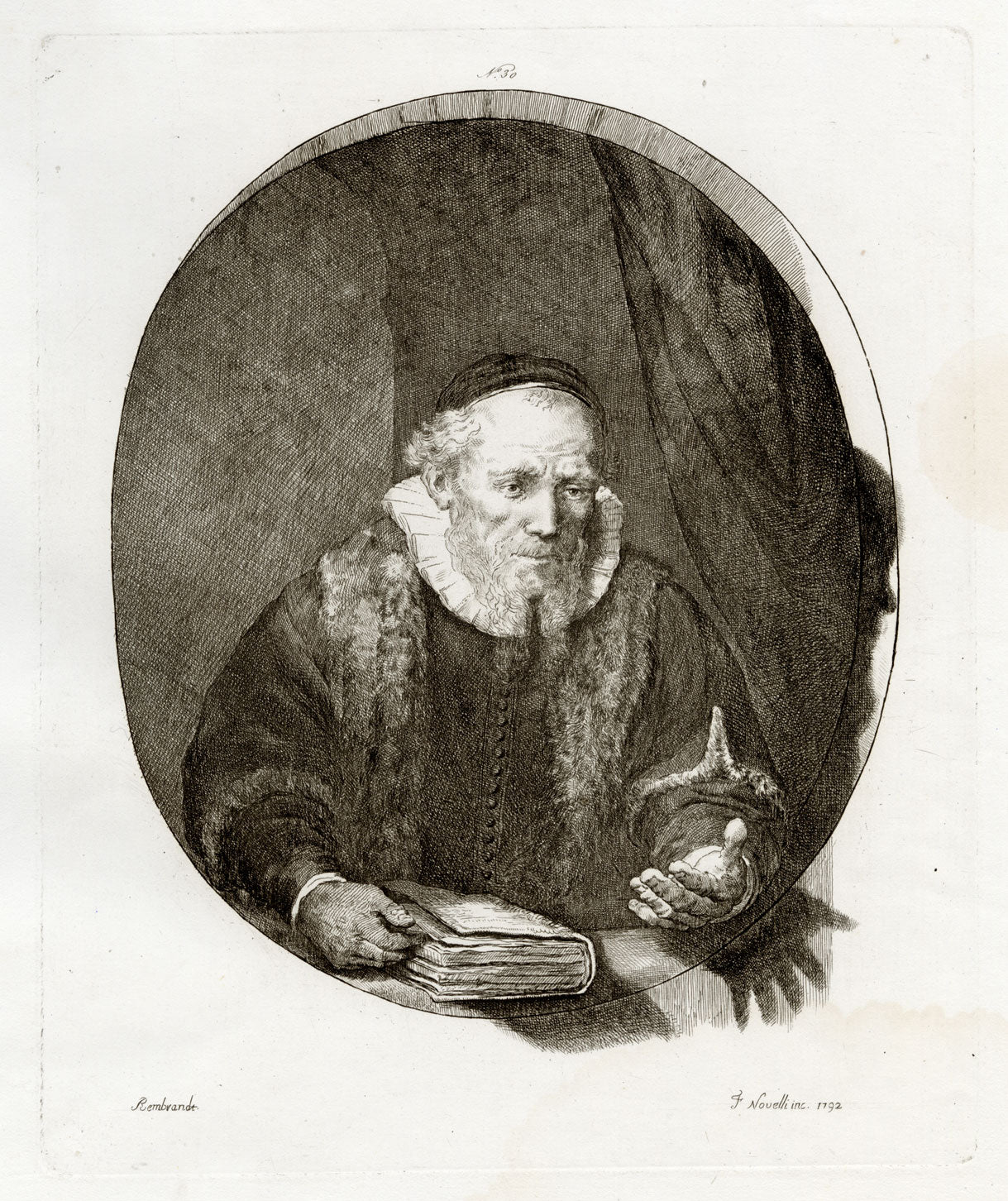 Francesco Novelli after Rembrandt, Jan Cornelis Sylvius – 1860 etching print