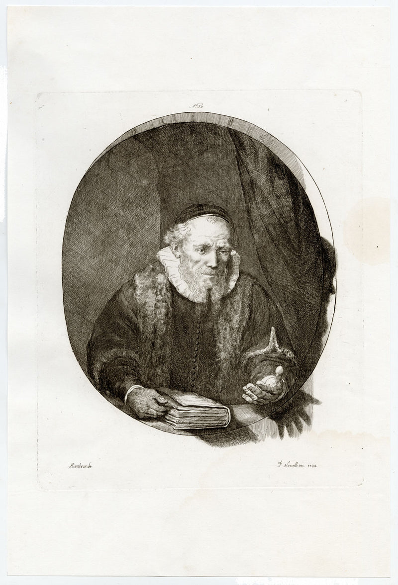 Francesco Novelli after Rembrandt, Jan Cornelis Sylvius – 1860 etching print