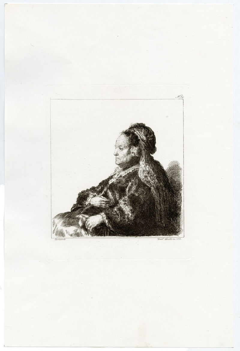 Francesco Novelli after Rembrandt, The Artist's Mother – 1860 etching print