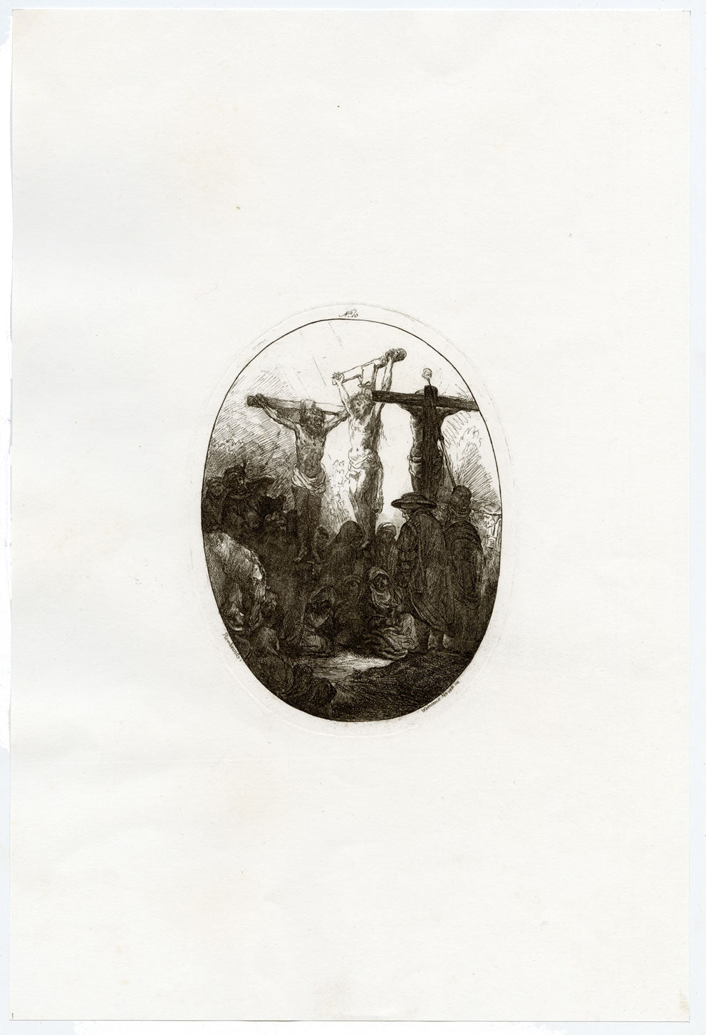 F. Novelli after Rembrandt, Christ Crucified between Two Thieves – 1860 etching