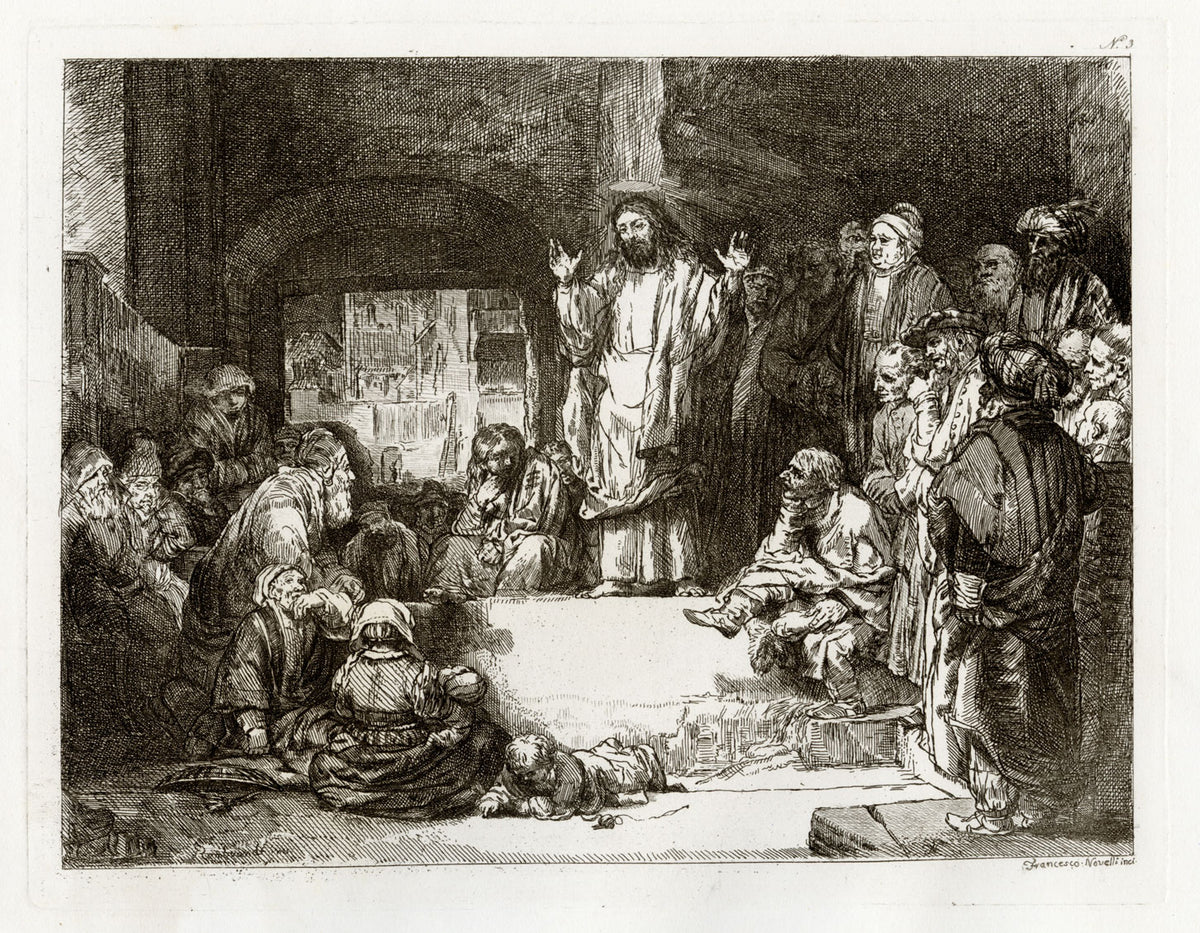 F. Novelli after Rembrandt, Christ Preaching (The Little Tomb) – 1860 etching