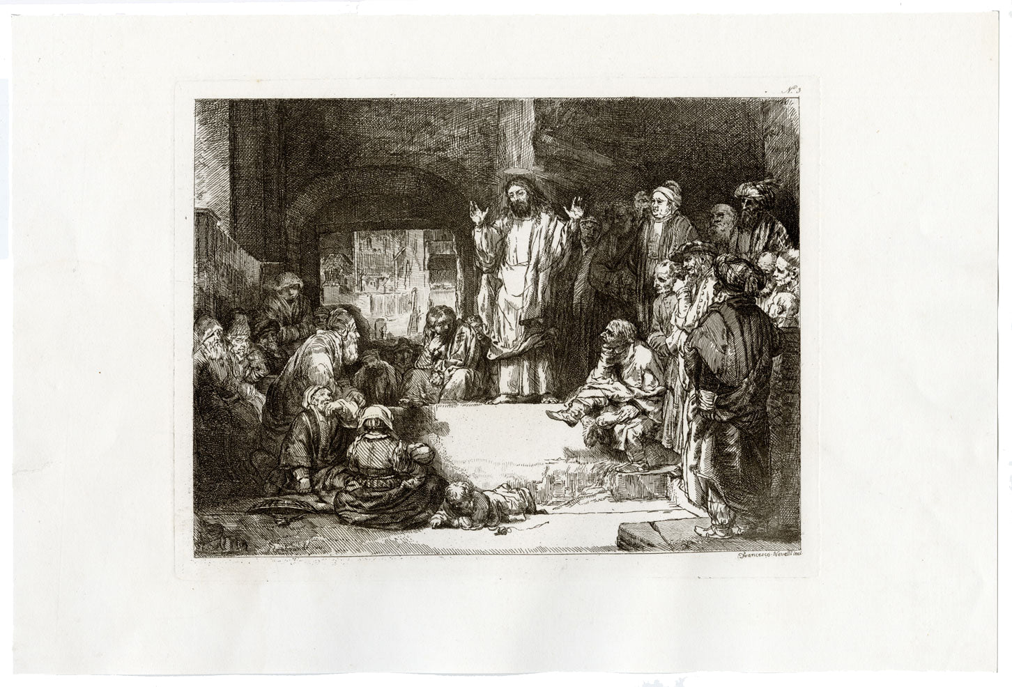 F. Novelli after Rembrandt, Christ Preaching (The Little Tomb) – 1860 etching