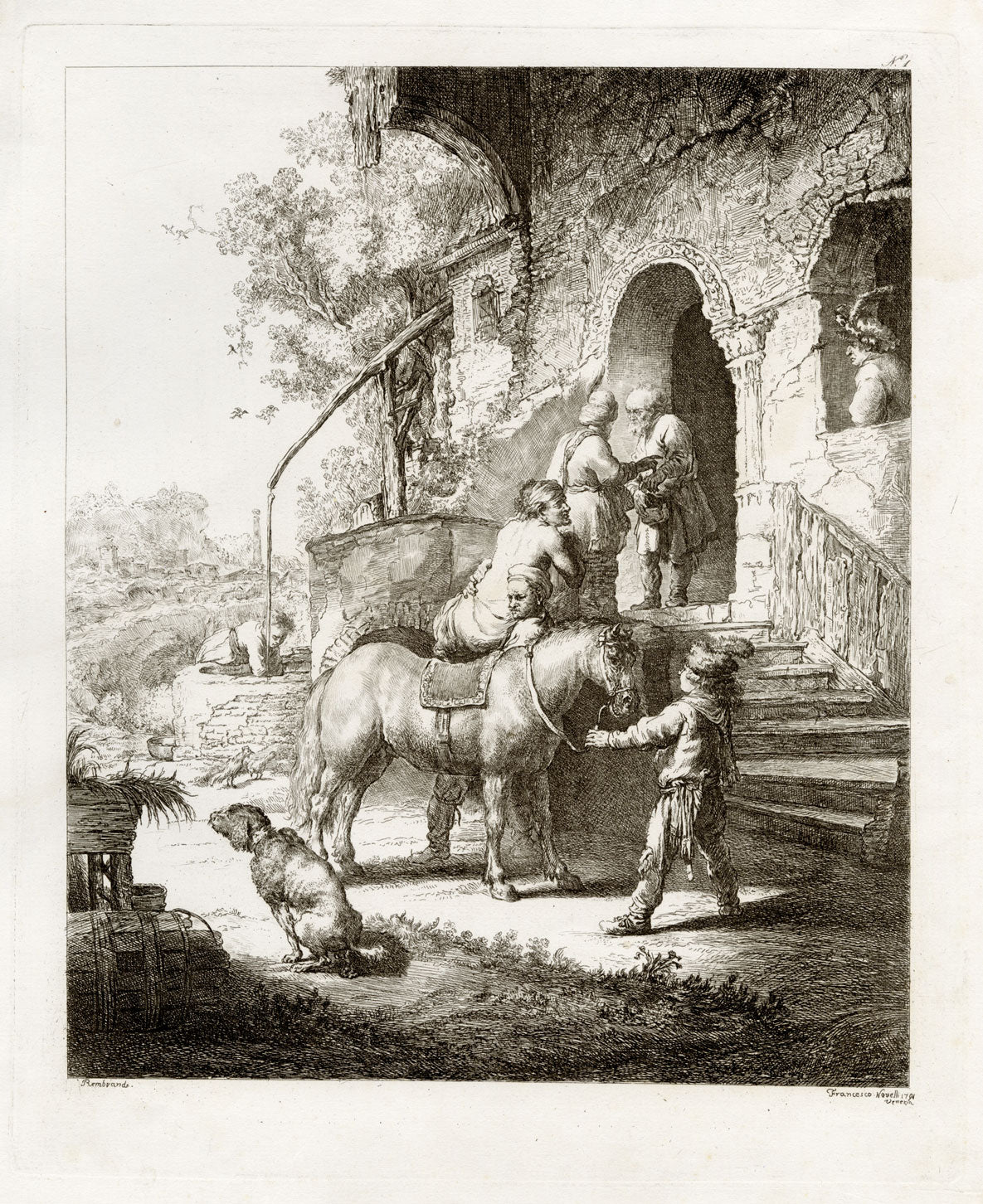 Francesco Novelli after Rembrandt, The Good Samaritan – 1860 etching print
