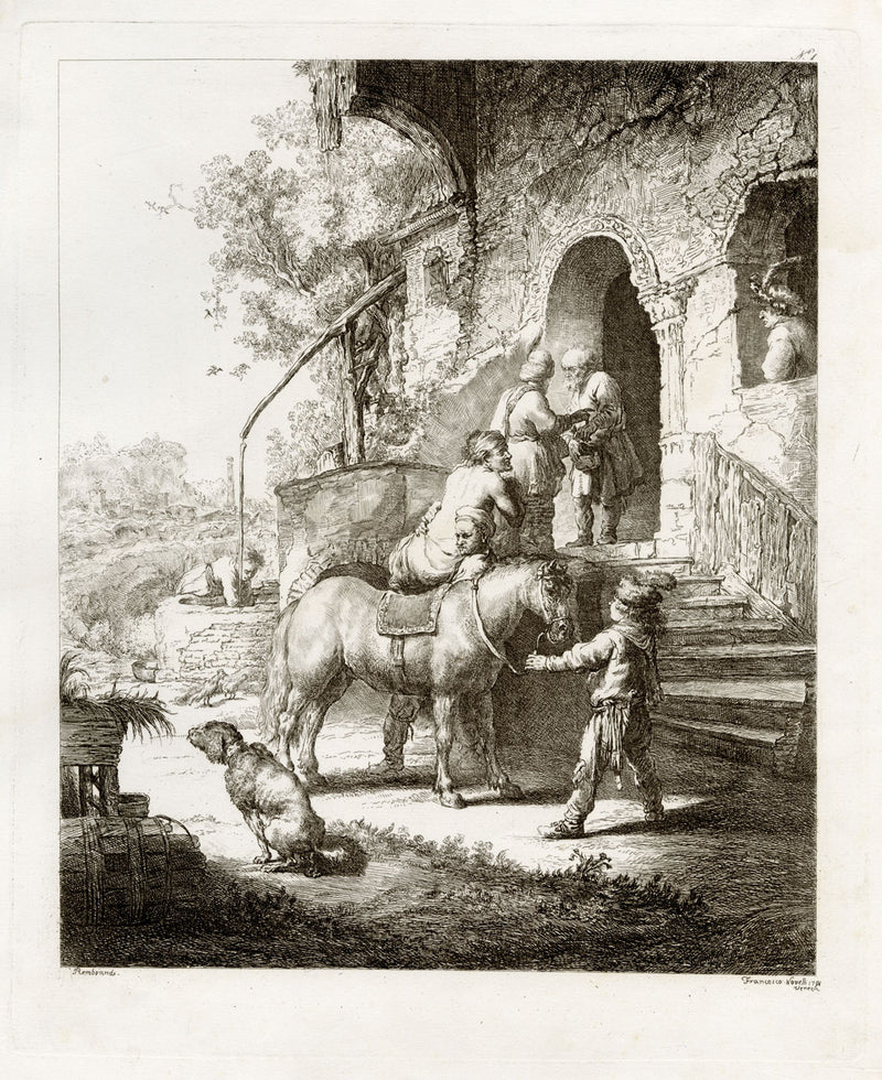Francesco Novelli after Rembrandt, The Good Samaritan – 1860 etching print