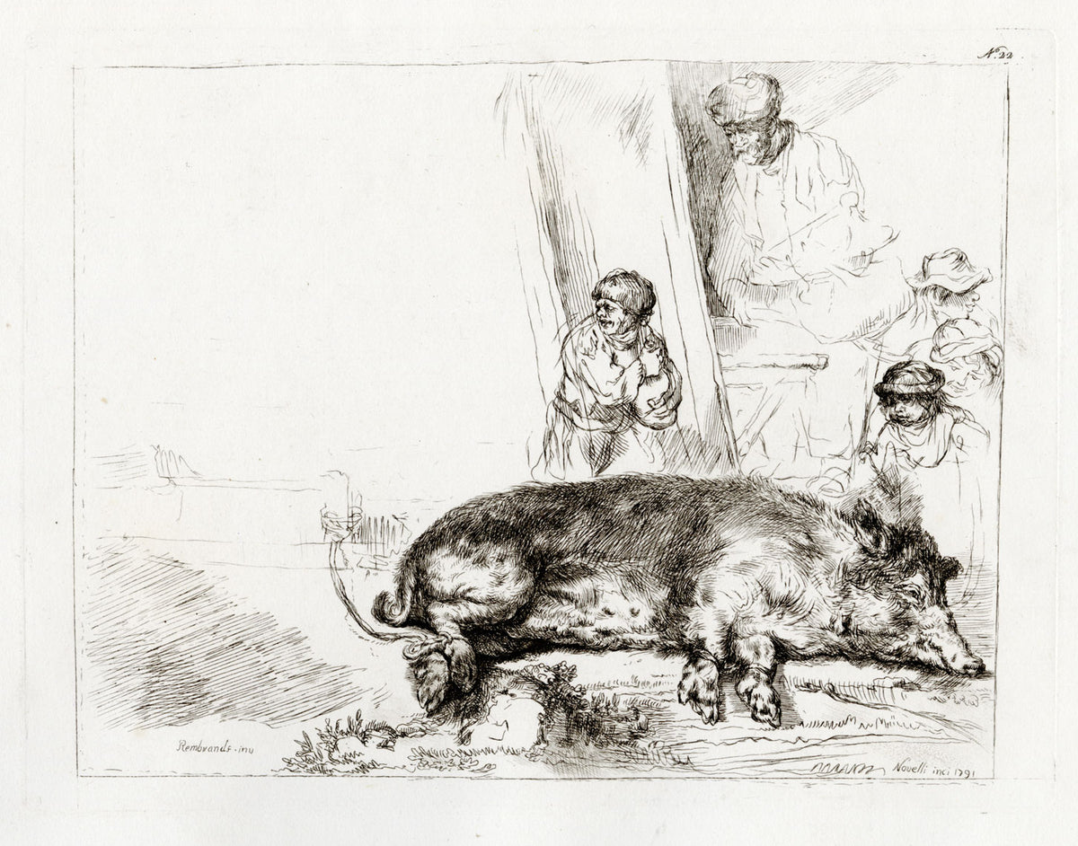 Francesco Novelli after Rembrandt, The Hog – 1860 etching print