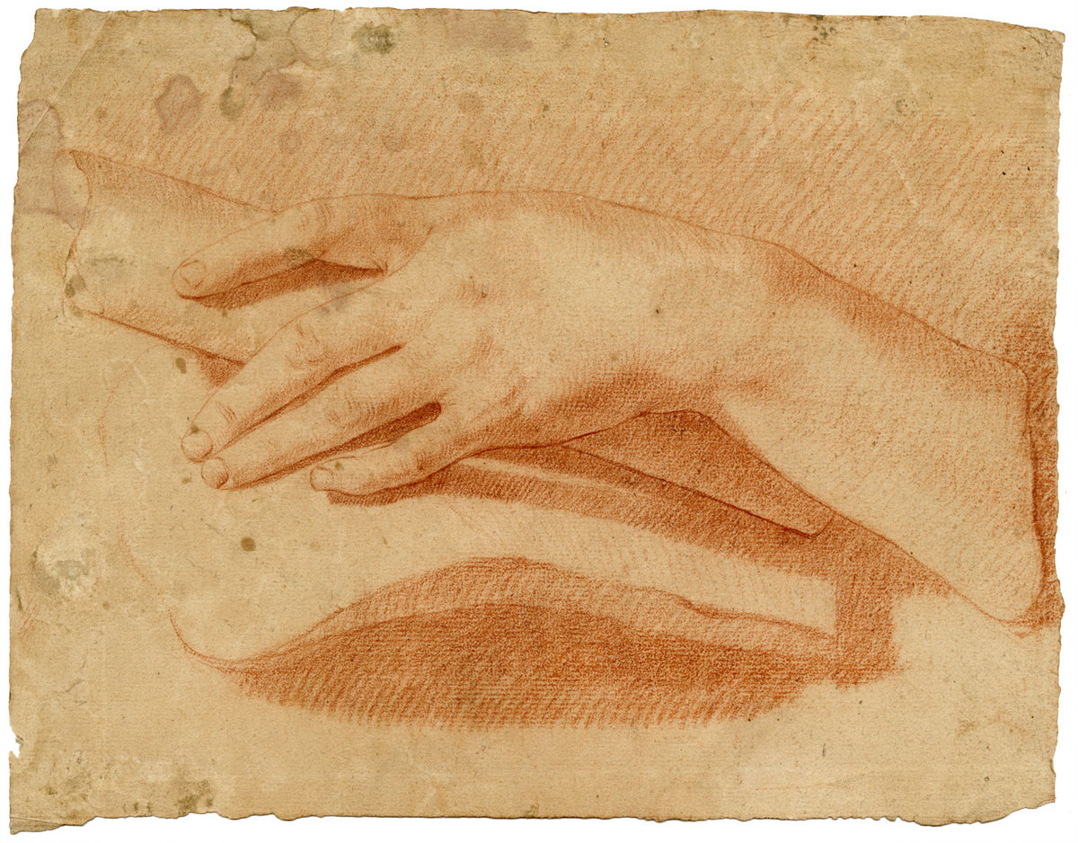 Maniera di Pierre Thomas Le Clerc, studio della mano – disegno a gesso del XVIII secolo